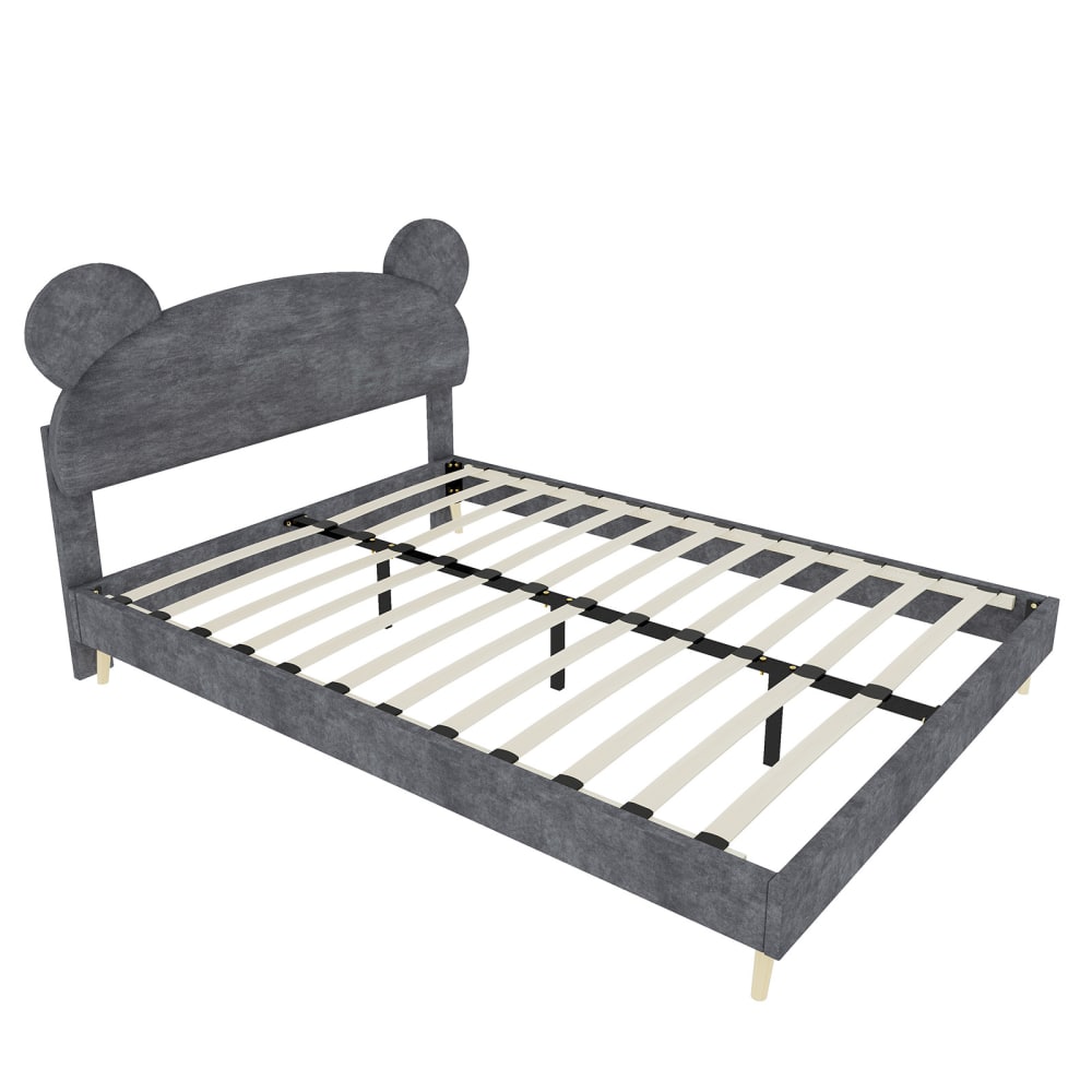 Lit enfant tapissier en coton gris 140x200cm