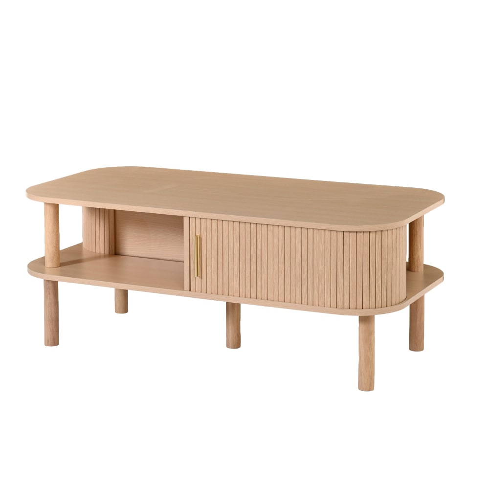 Table basse effet bois avec rangement ouvert 2 portes coulissantes