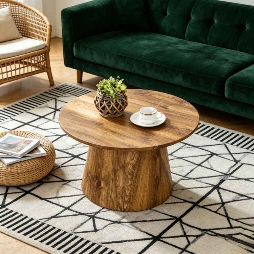 Runder Couchtisch Ø60 cm, skandinavisches Design, Holz-Optik,