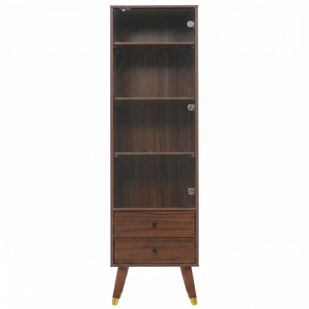 VITRINE, 4 verstellbare Böden, 2 Schubladen, Nussbaumoptik -