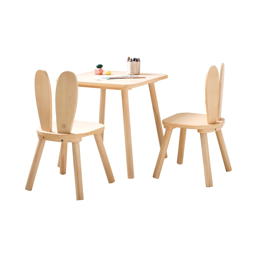 Ensemble 2 chaises et table enfant en contreplaqué marron