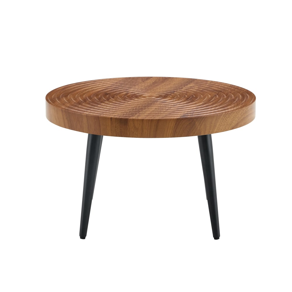 Table basse ronde en noyer avec plateau texturé motif cernes d'arbre Table basse ronde en noyer avec plateau texturé motif cernes d'arbre