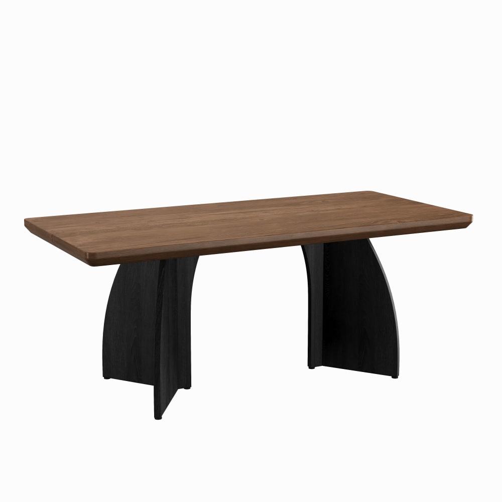 Table à manger moderne effet noyer, plateau épais de 4 cm
