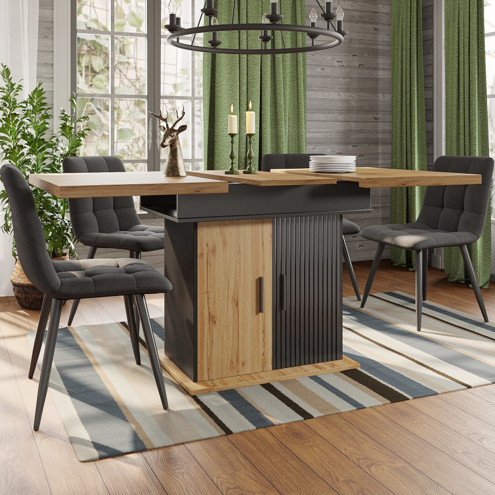 Ausziehbarer Esstisch mit Stauraum, Holz-Optik, 110-140x80 cm,