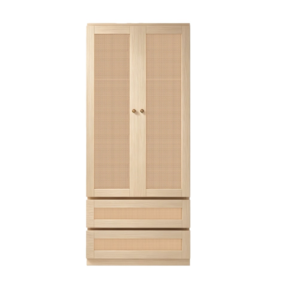 Armoire effet bois 2 portes et 2 tiroirs en rotin 70x55x170cm Armoire effet bois 2 portes et 2 tiroirs en rotin 70x55x170cm