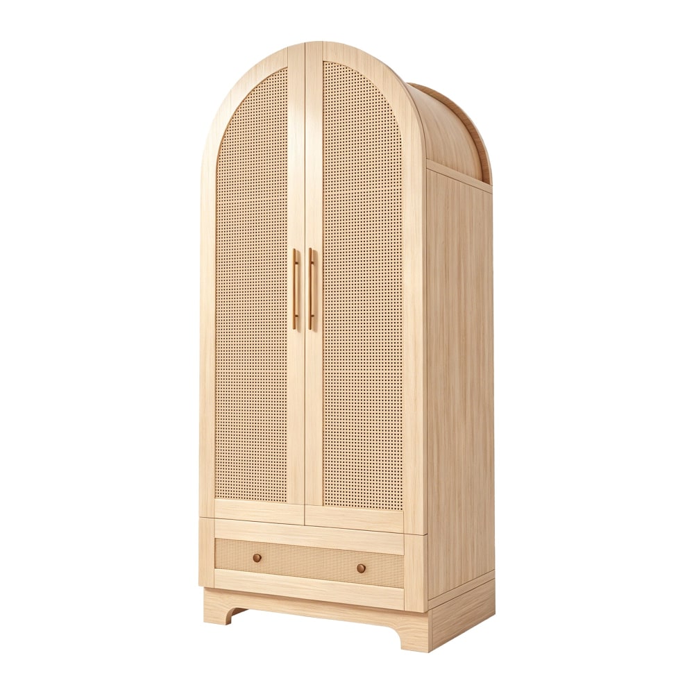 Urban Meuble SCHRANK mit Bogen, Rattan, 2 Türen und Schublade, Holzoptik Beige Spanplatte