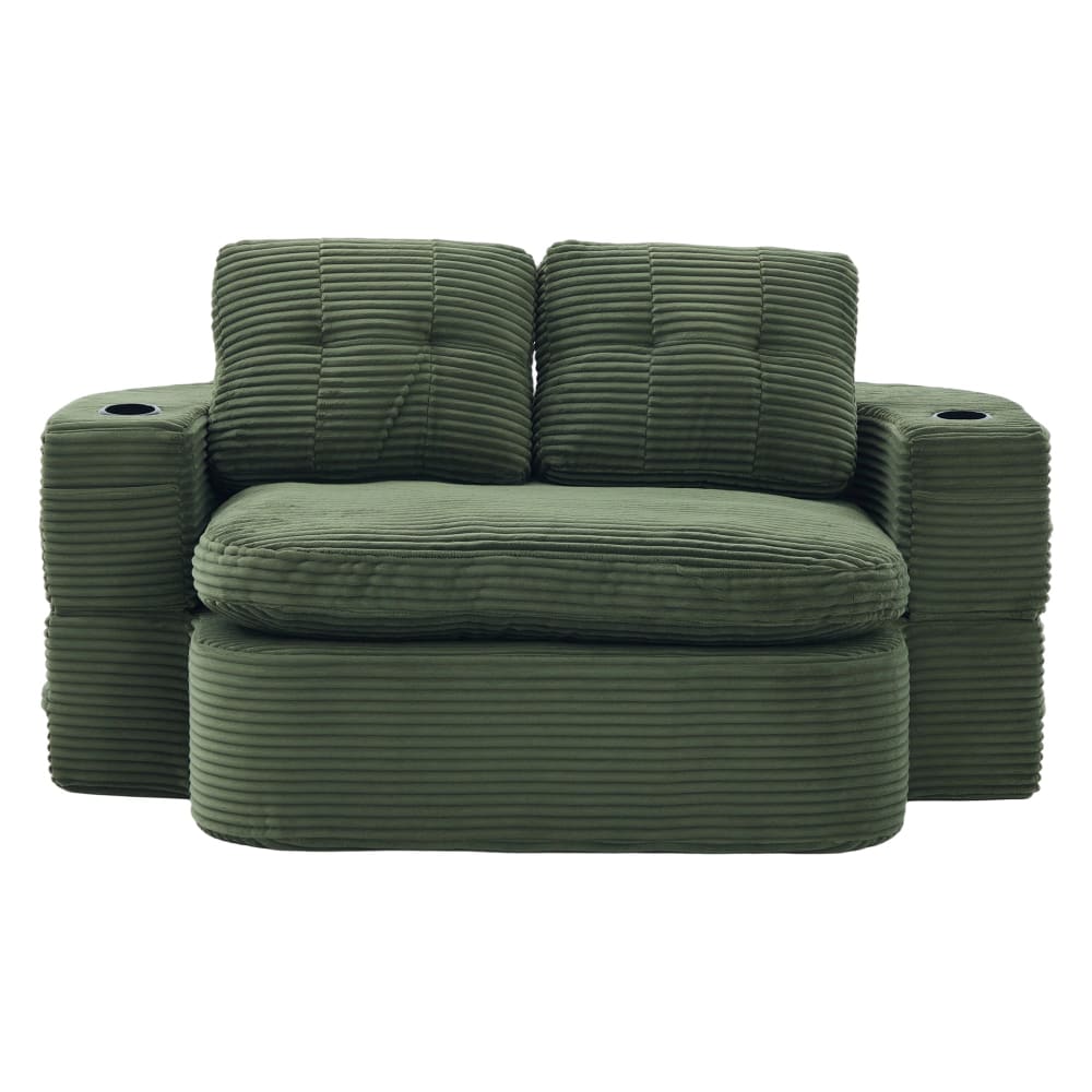 Fauteuil canapé convertible modulable en velours côtelé émeraude