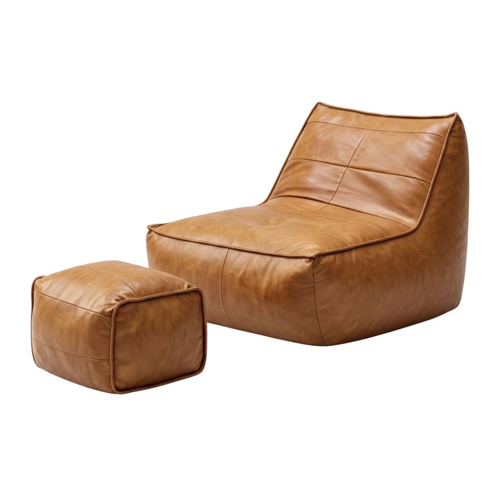 Fauteuil vintage avec repose-pied assorti, tissu effet cuir marron