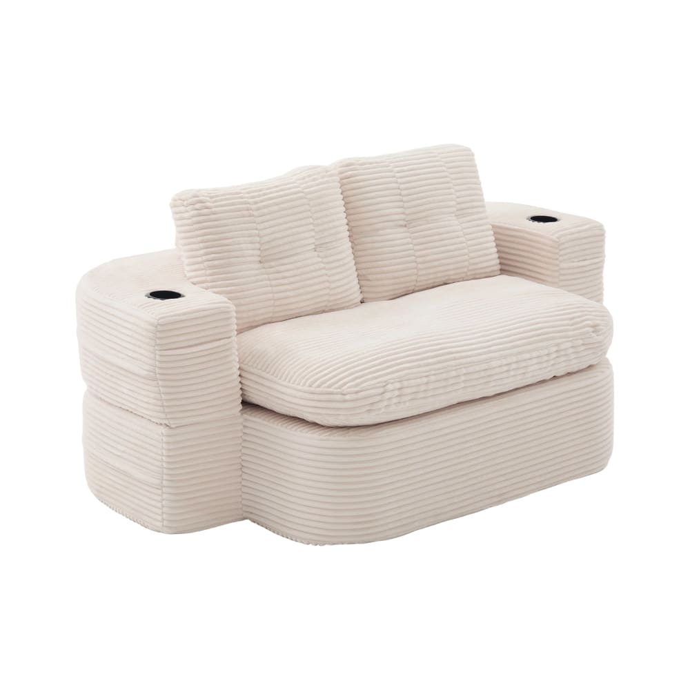 Fauteuil canapé convertible modulable en velours côtelé beige