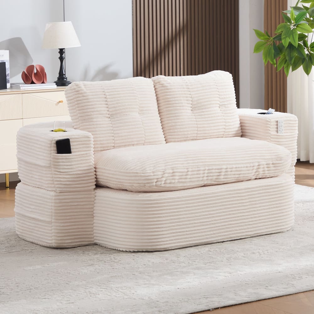 Modulares Schlafsofa als Sessel aus Cord, Beige - Maisons Du