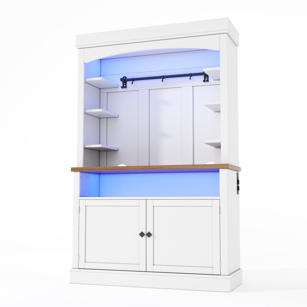 Vaisselier de cuisine blanc avec led et prises, et étagères ouvertes Vaisselier de cuisine blanc avec led et prises, et étagères ouvertes