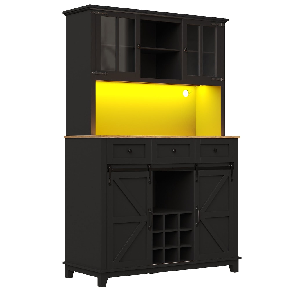 Vaisselier de cuisine multifonction (180 cm) noir avec éclairage led Vaisselier de cuisine multifonction (180 cm) noir avec éclairage led
