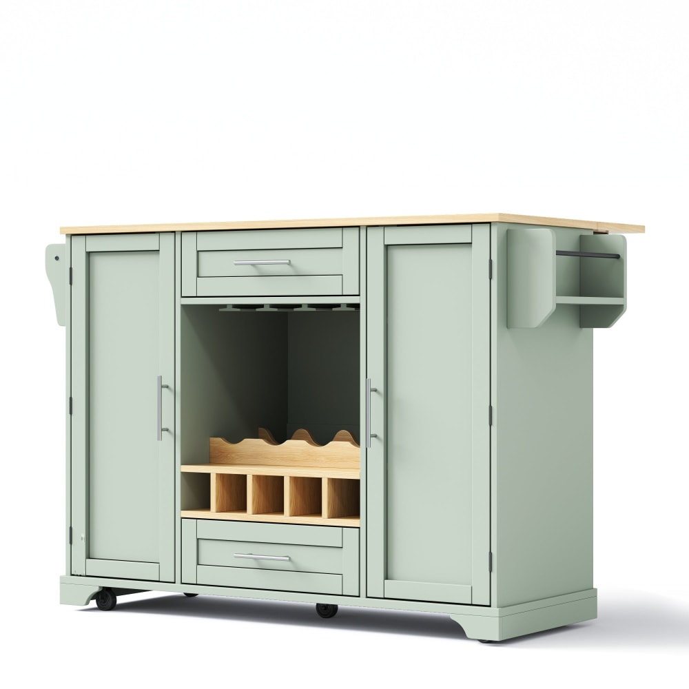 Urban Meuble Ausziehbarer Kücheninselwagen mit Flaschenregal, pastellgrün - Spanplatte