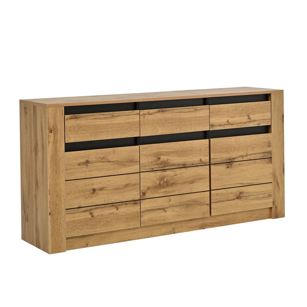 Buffet effet bois et noir 3 portes 3 tiroirs 135x35x70cm