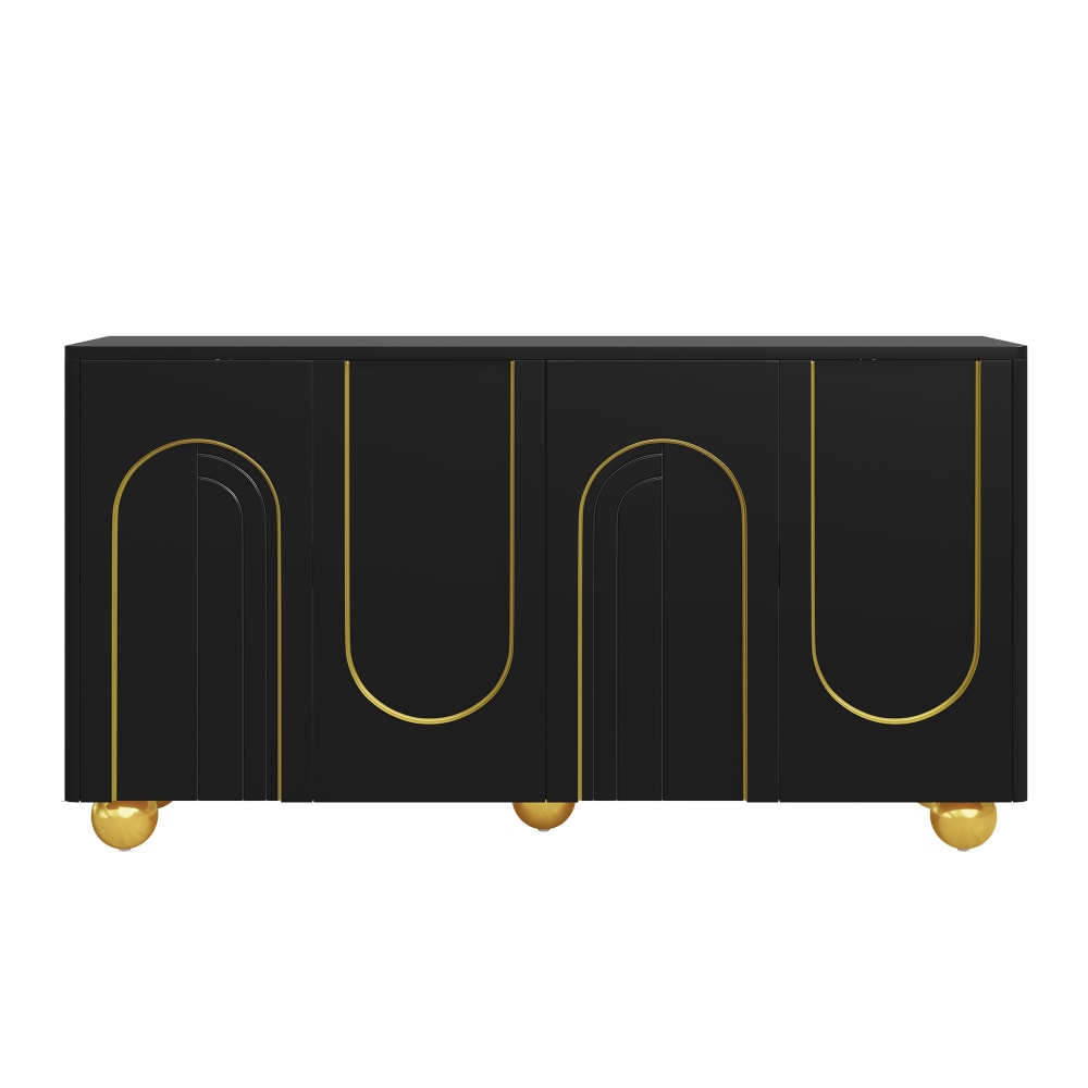 Sideboard mit 4 Türen, strukturiertes Muster, goldene Akzente,