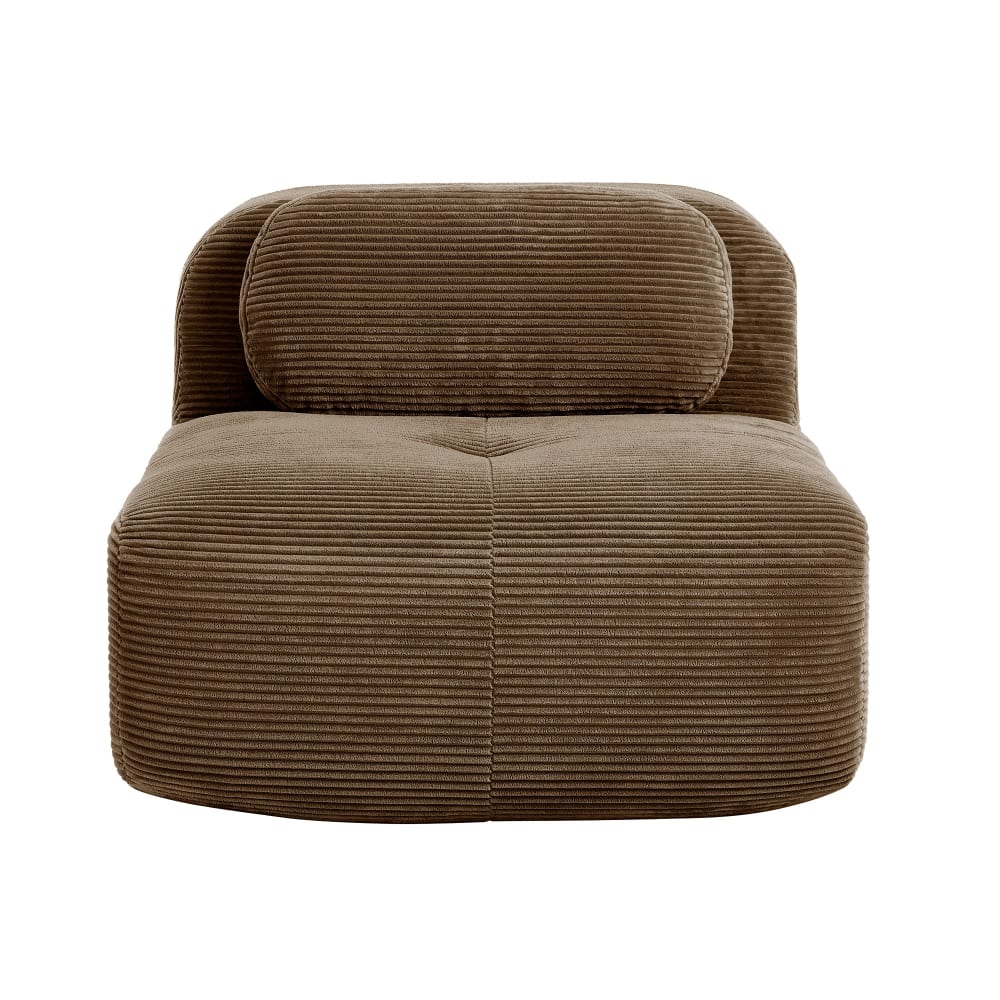 Fauteuil canapé 1 place sans accoudoirs en velours côtelé marron