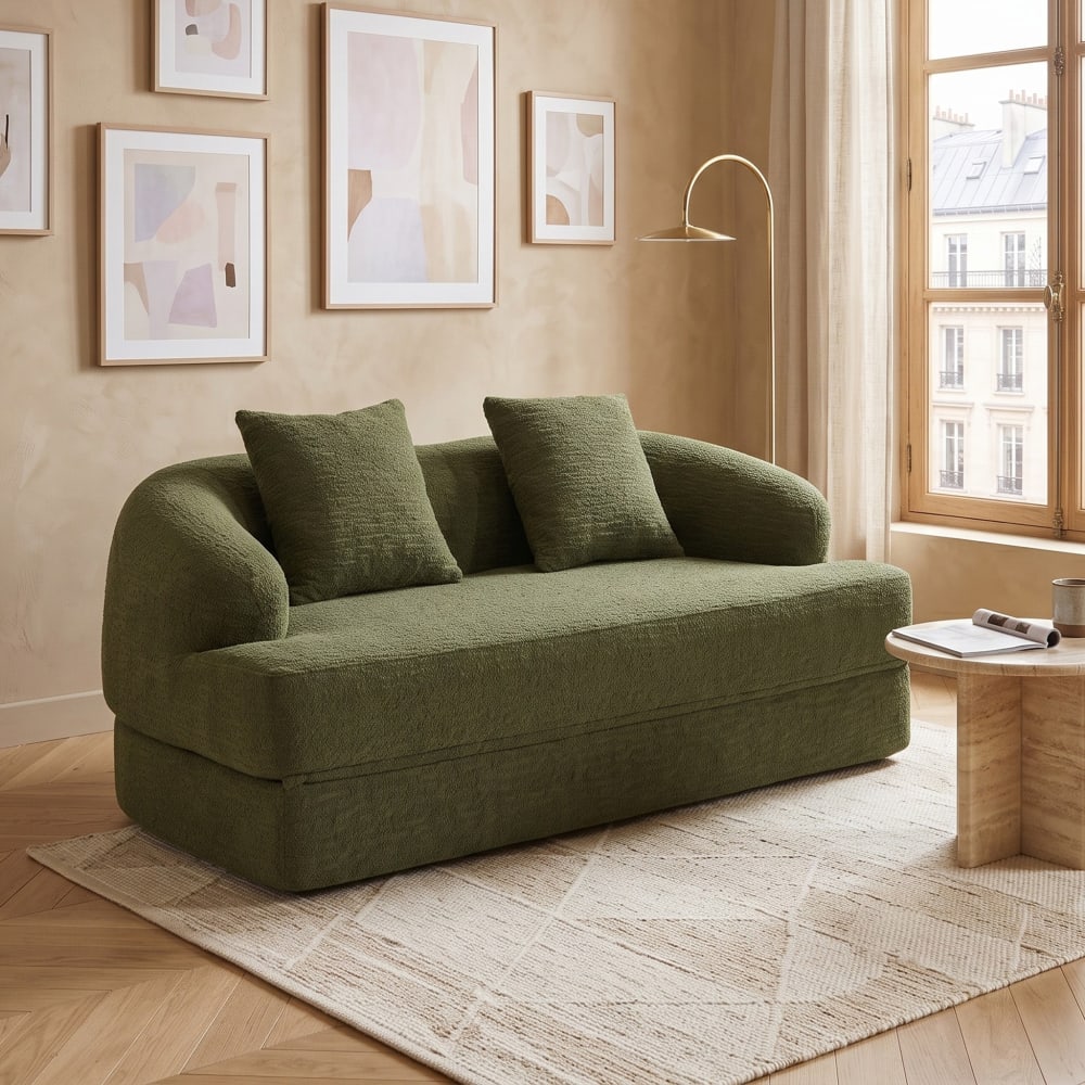 Schlafsofa 2-Sitzer, Chenille-Stoff texturiert, inkl. 2 Kissen,