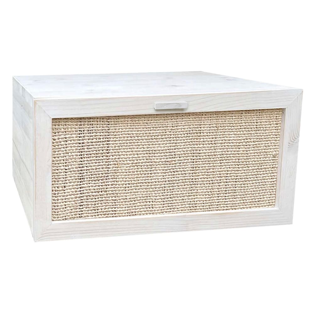 NATYAL Wandnachttisch aus Holz in Antikweiß mit Bast-Schublade 40 cm style seaside - Holz