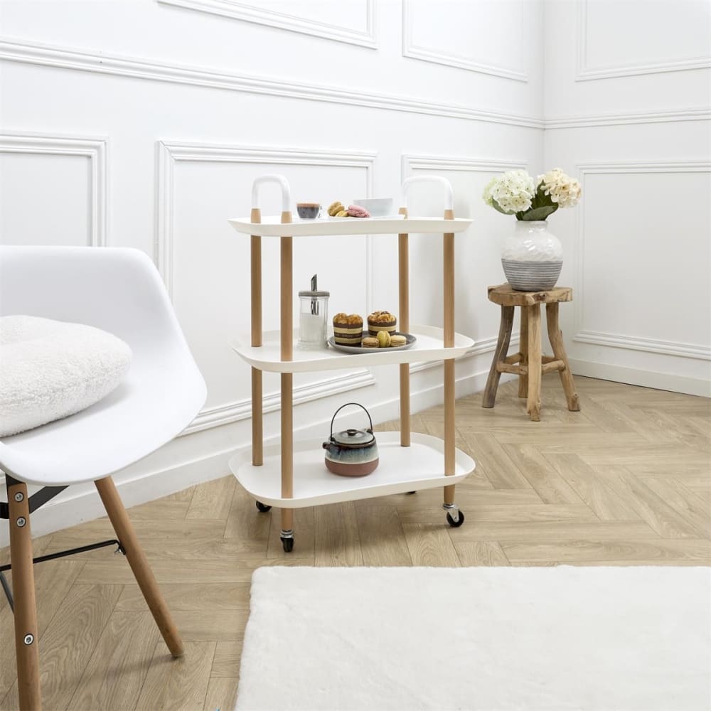 Rollwagen 3 Etagen Holzoptik und Weiß H81 cm - Maisons Du Monde