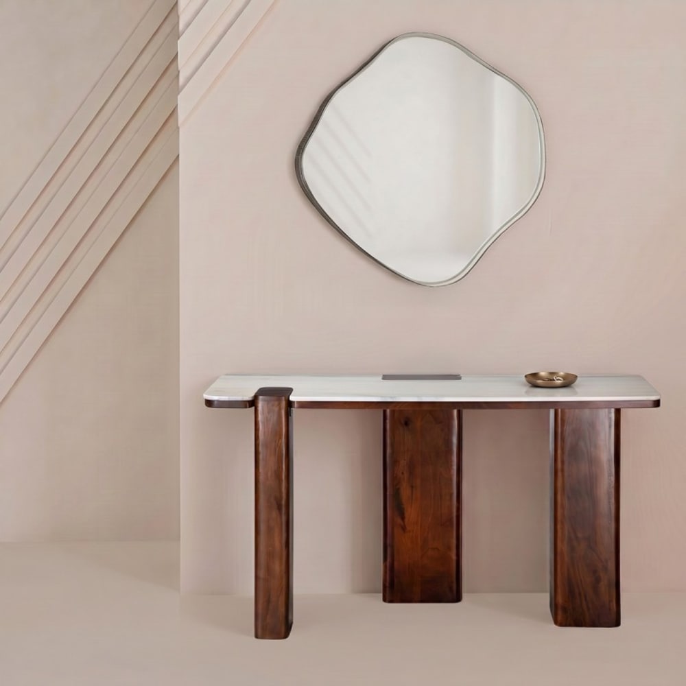 Console en bois de manguier et marbre