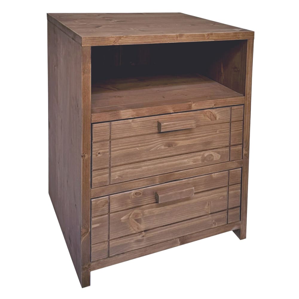 NATYAL Nachttisch aus Massivholz mit 2 Schubladen in dunkler Holzoptik 40 cm style seaside Braun