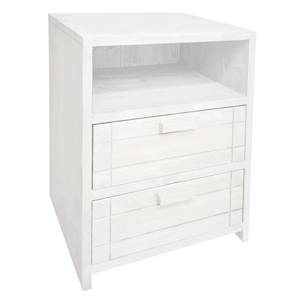 Table de chevet en bois massif avec 2 tiroirs finition blanche 40cm Table de chevet en bois massif avec 2 tiroirs finition blanche 40cm