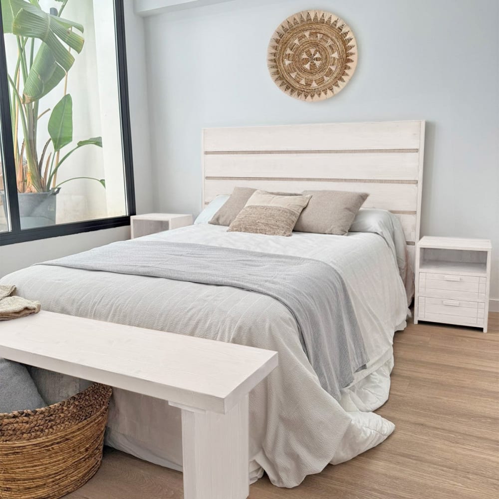 Table de chevet en bois massif avec 2 tiroirs finition blanche 40cm