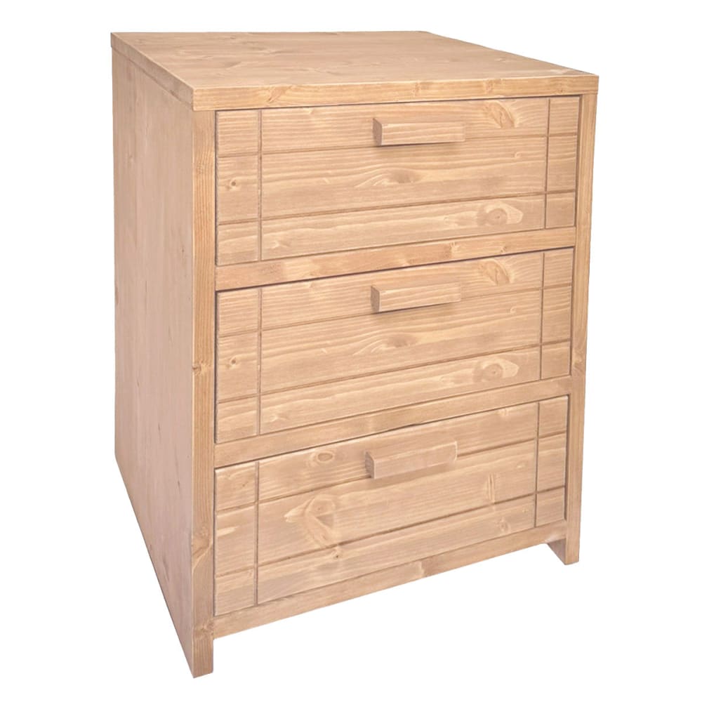 NATYAL Nachttisch aus Massivholz mit 3 Schubladen in heller Holzoptik 40 cm style seaside Beige