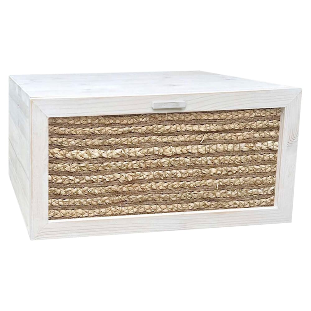 Table de chevet suspendue bois blanc vieilli tiroir en jute 40cm Table de chevet suspendue bois blanc vieilli tiroir en jute 40cm
