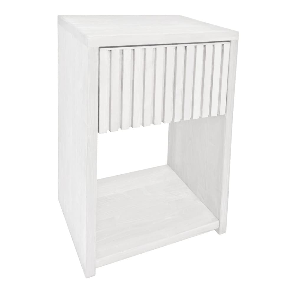 NATYAL Nachttisch aus Massivholz mit Lamellenschublade in Weiß 40 cm style seaside Weiß