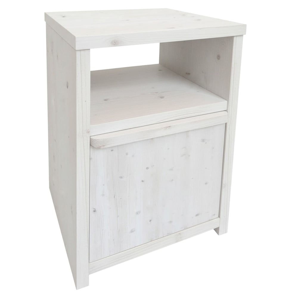 Table de chevet en bois massif tiroir et étagère blanc vieilli 40cm Table de chevet en bois massif tiroir et étagère blanc vieilli 40cm