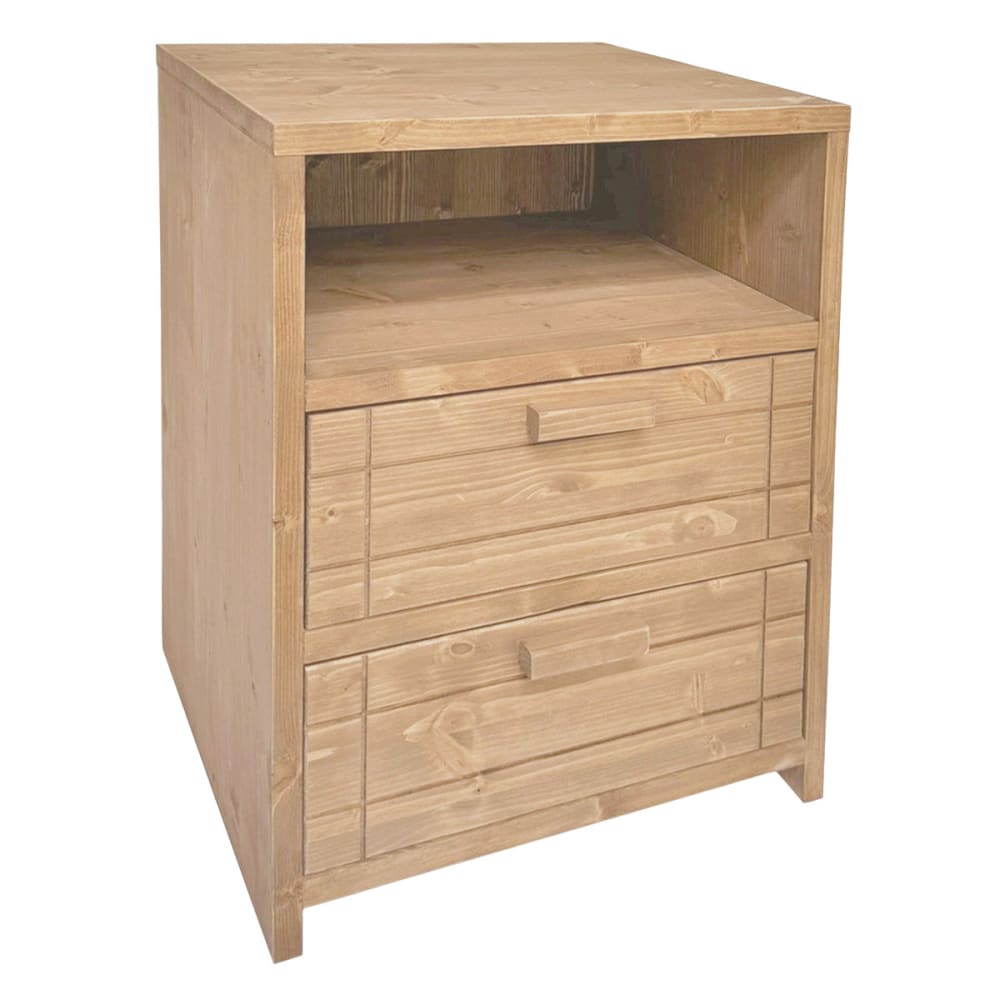 Table de chevet en bois massif avec 2 tiroirs tons clairs 40cm Table de chevet en bois massif avec 2 tiroirs tons clairs 40cm