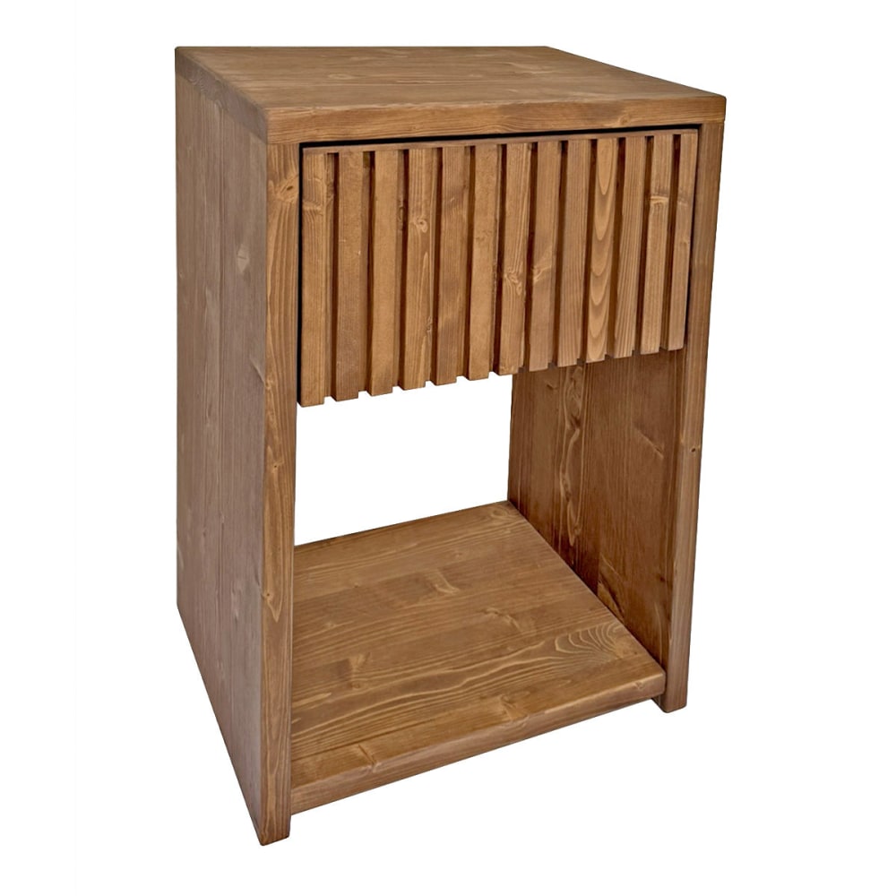 NATYAL Nachttisch aus Massivholz mit Lamellenschublade in Eichenoptik 40 cm style seaside Braun