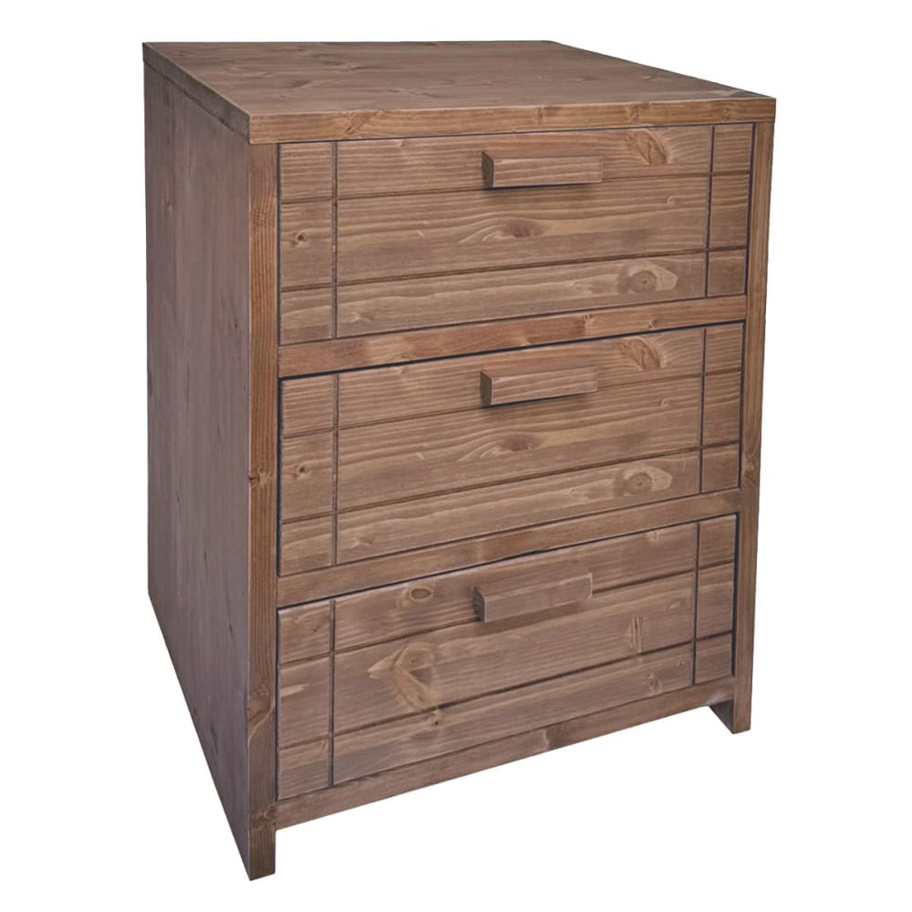 NATYAL Nachttisch aus Massivholz mit 3 Schubladen in dunkler Holzoptik 40 cm style seaside Braun