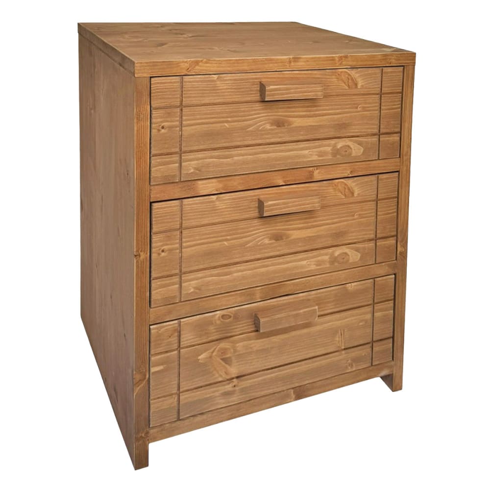 Table de chevet en bois massif avec 3 tiroirs finition chêne 40cm Table de chevet en bois massif avec 3 tiroirs finition chêne 40cm