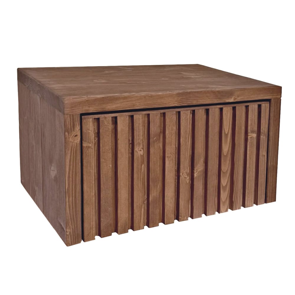 Table de chevet flottante en bois tiroir à lattes tons foncés 40cm
