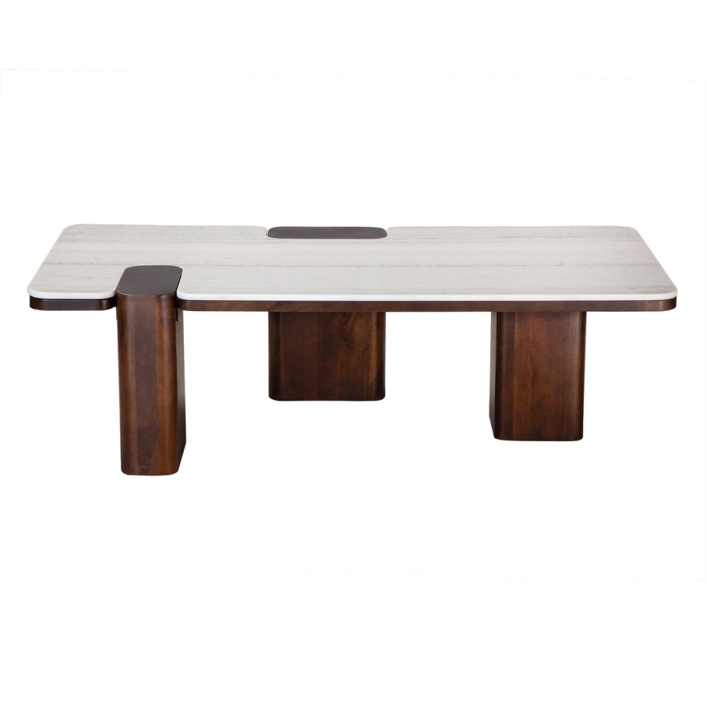 Table basse en bois de manguier et marbre