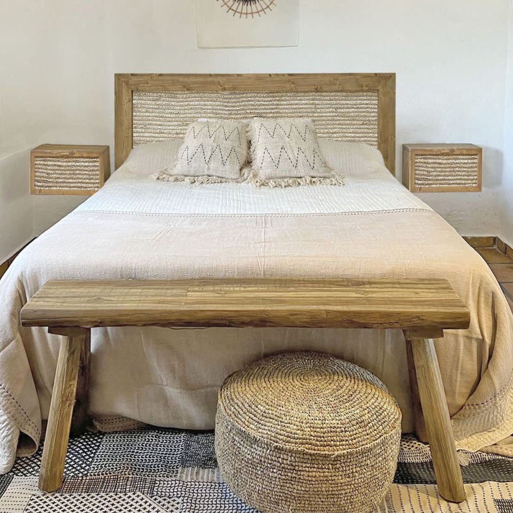 Table de chevet suspendue en bois chêne avec tiroir en jute 40cm