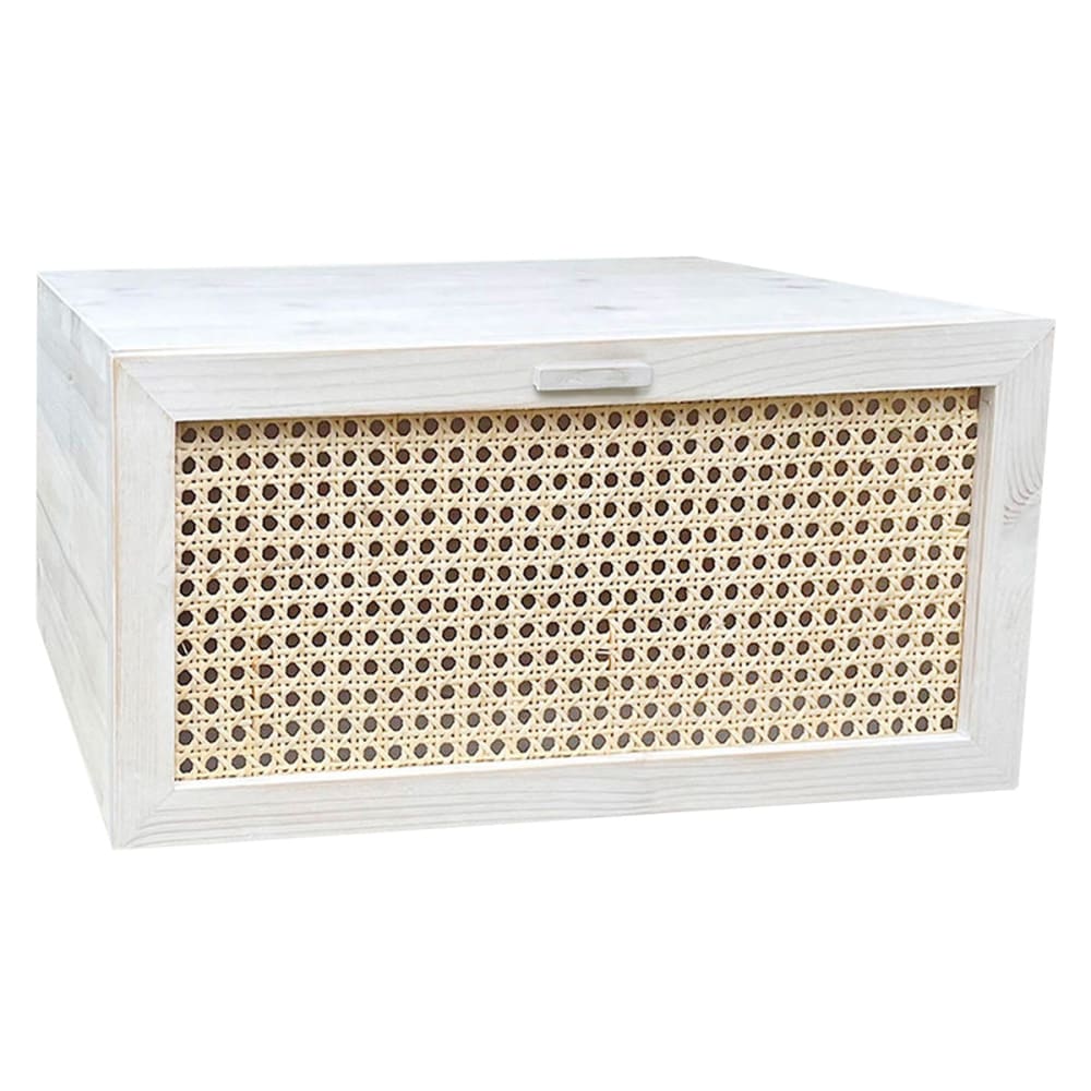 Table de chevet suspendue bois blanc vieilli tiroir en rotin 40cm