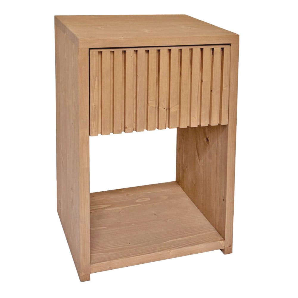 NATYAL Nachttisch aus Massivholz mit Lamellenschublade hell 40 cm style seaside Beige