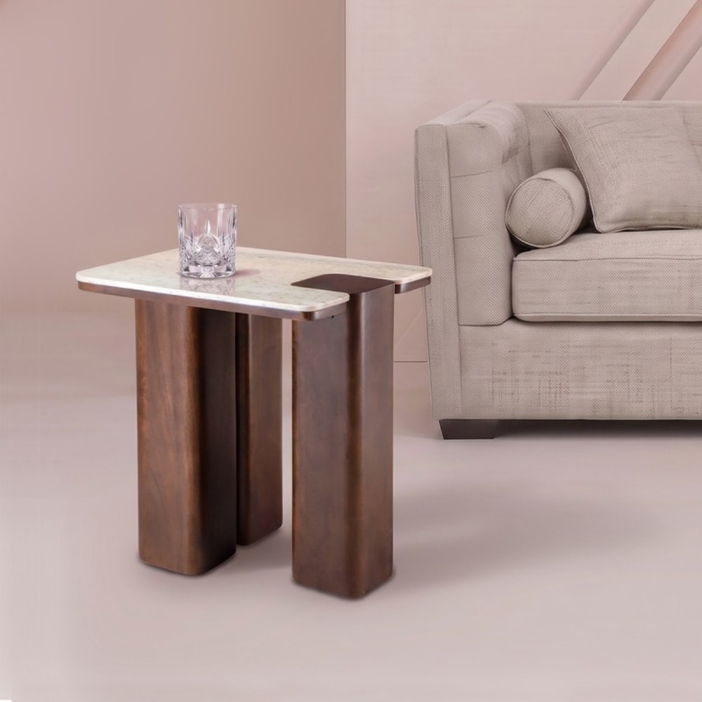 Signature Beistelltisch aus Mangoholz und Marmor style modern Beige Stoff