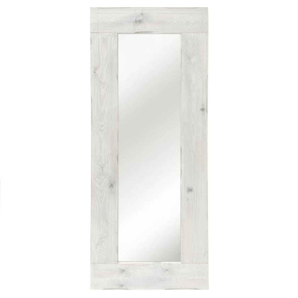 NATYAL Großer rechteckiger Spiegel aus Massivholz in gealtertem Weiß 165x65cm style seaside Weiß