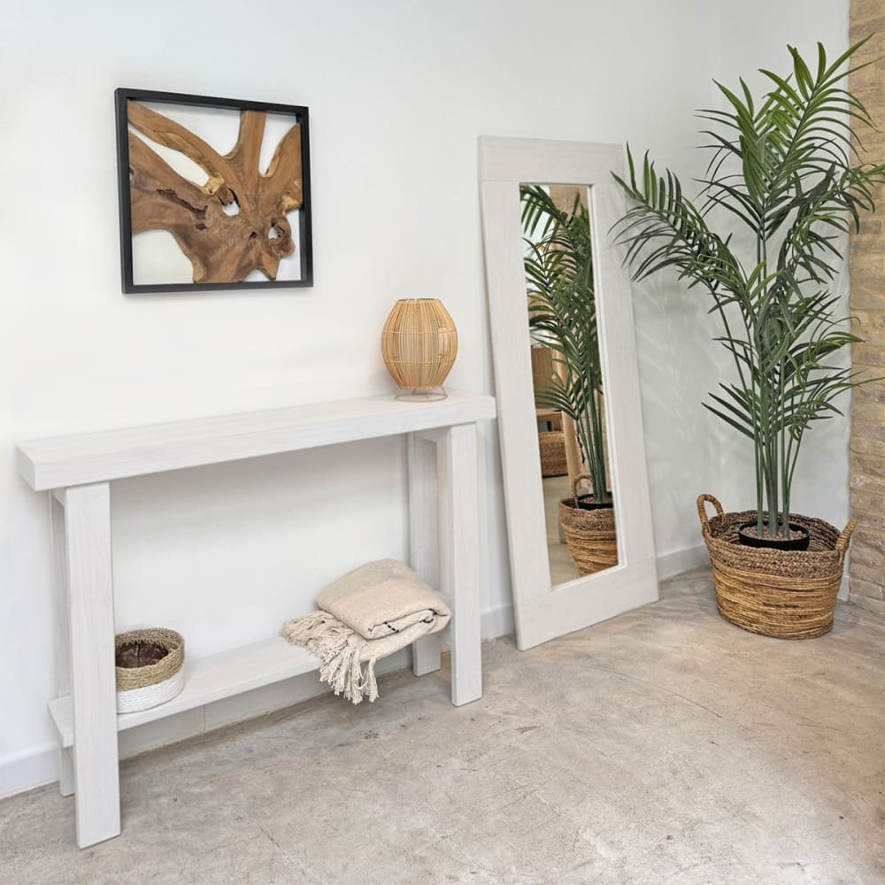 Grand miroir rectangulaire en bois massif finition blanche 165x65cm
