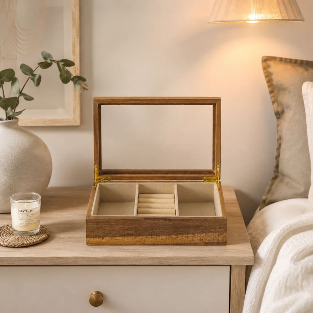 Schmuckkasten aus Akazienholz und Glas B24 cm - Maisons Du Monde