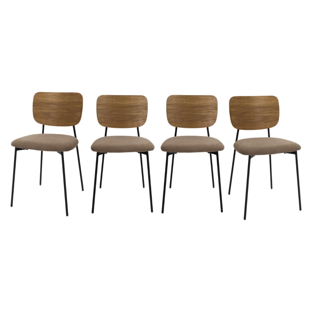Calicosy 4er-Set Stühle aus geripptem Stoff in Taupe B44 cm style modern Braun Metall