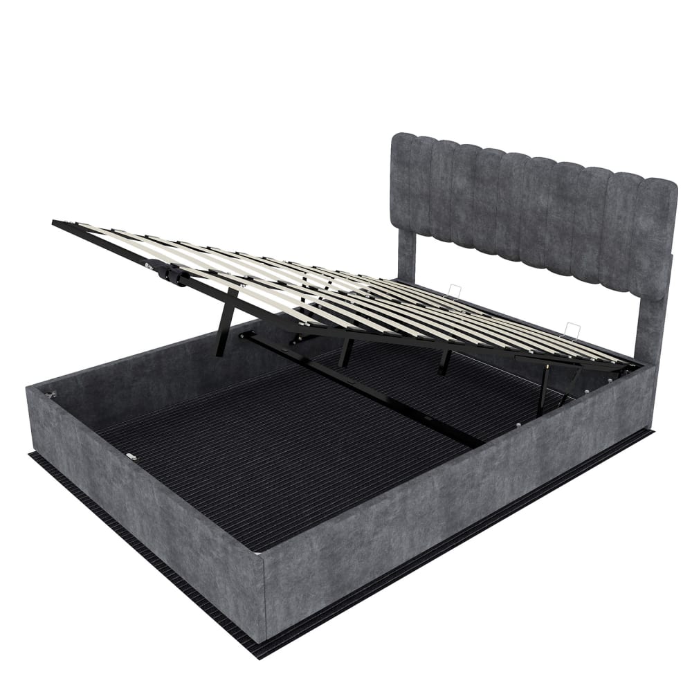 Lit tapissier double en lin gris 160x200cm