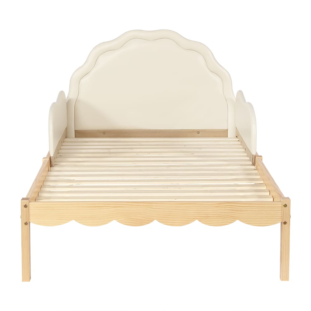Lit tapissier enfant en polyuréthane beige 90x200cm