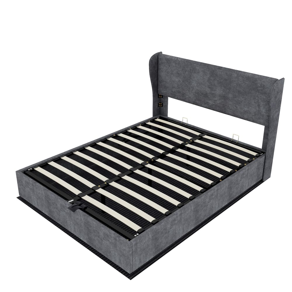 Lit tapissier double en lin gris 160x200cm