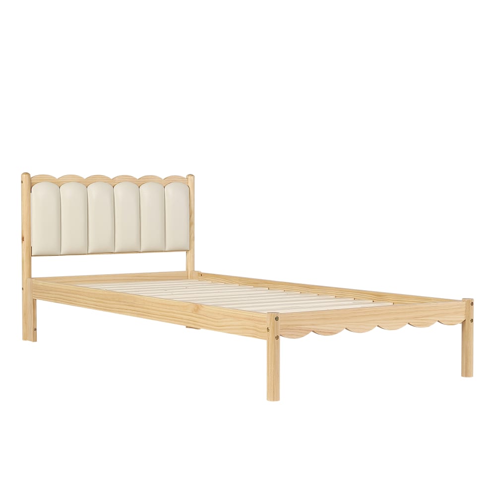 Lit tapissier enfant en polyuréthane beige 90x200cm