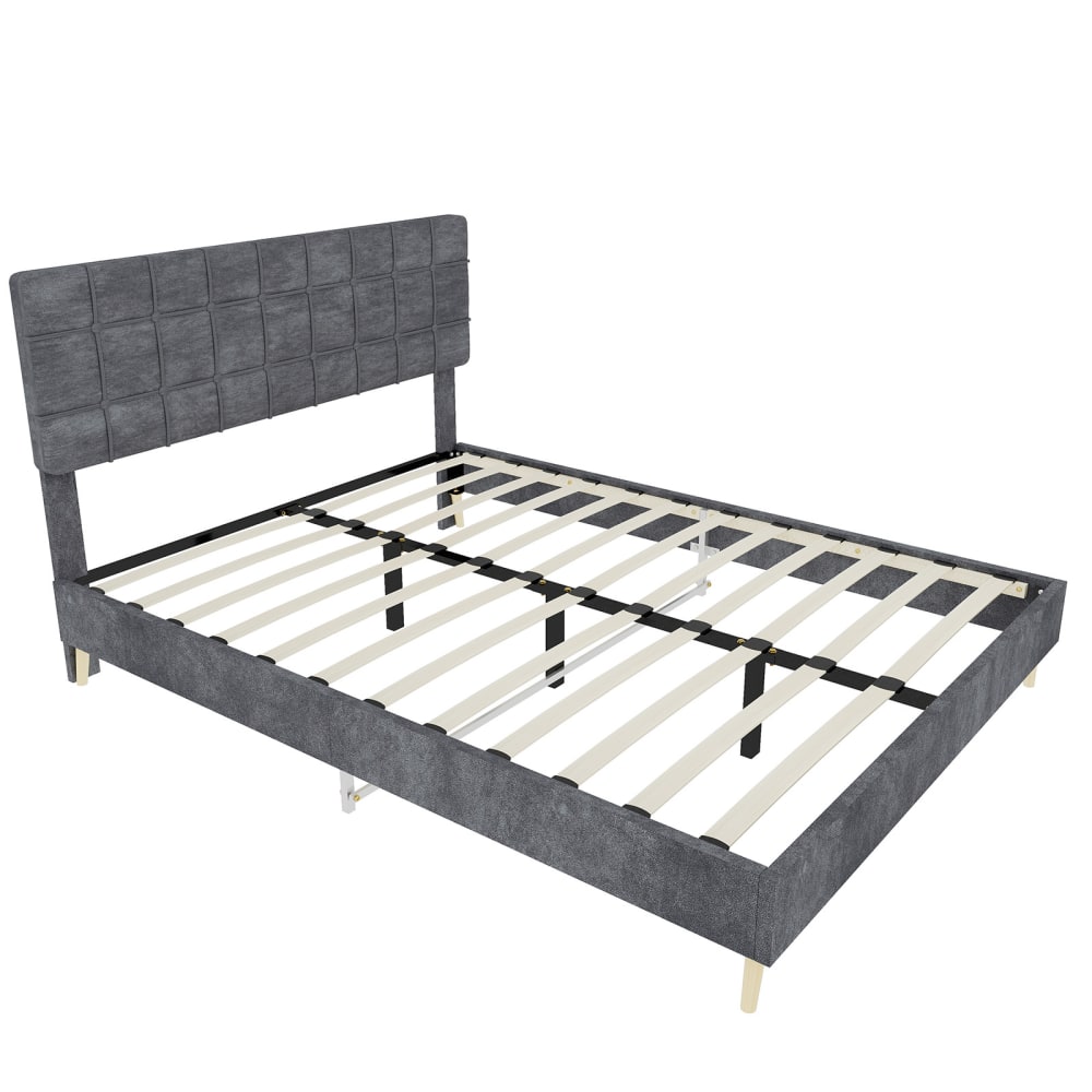 KOMHTOM Gepolstertes doppelbett in grauem stoff, 160 x 200 cm - -